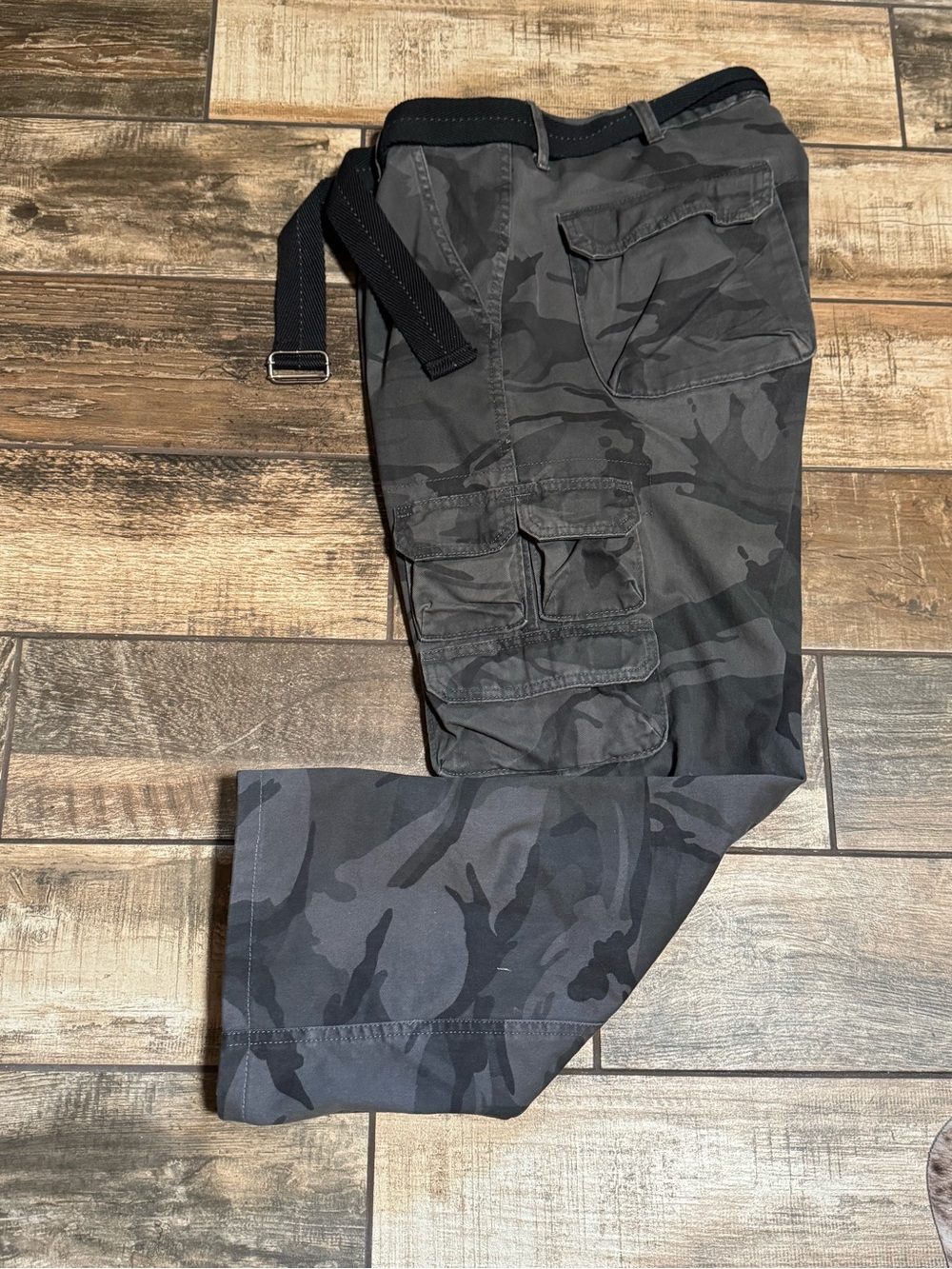 Wrangler Black & Gray Camo Cargo Pants with Web Belt